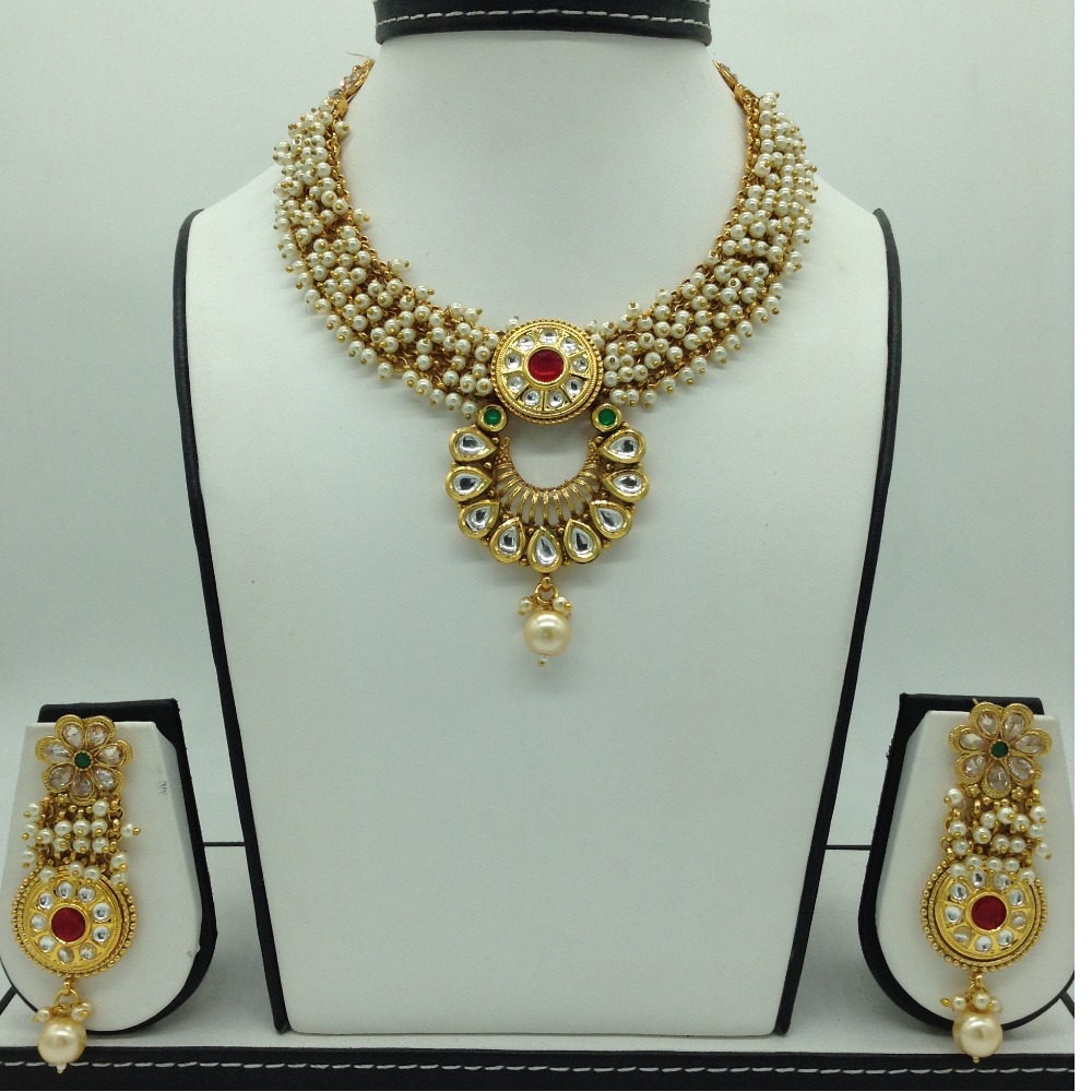 Multicolour kundan and pearls jali necklace set jnc0123