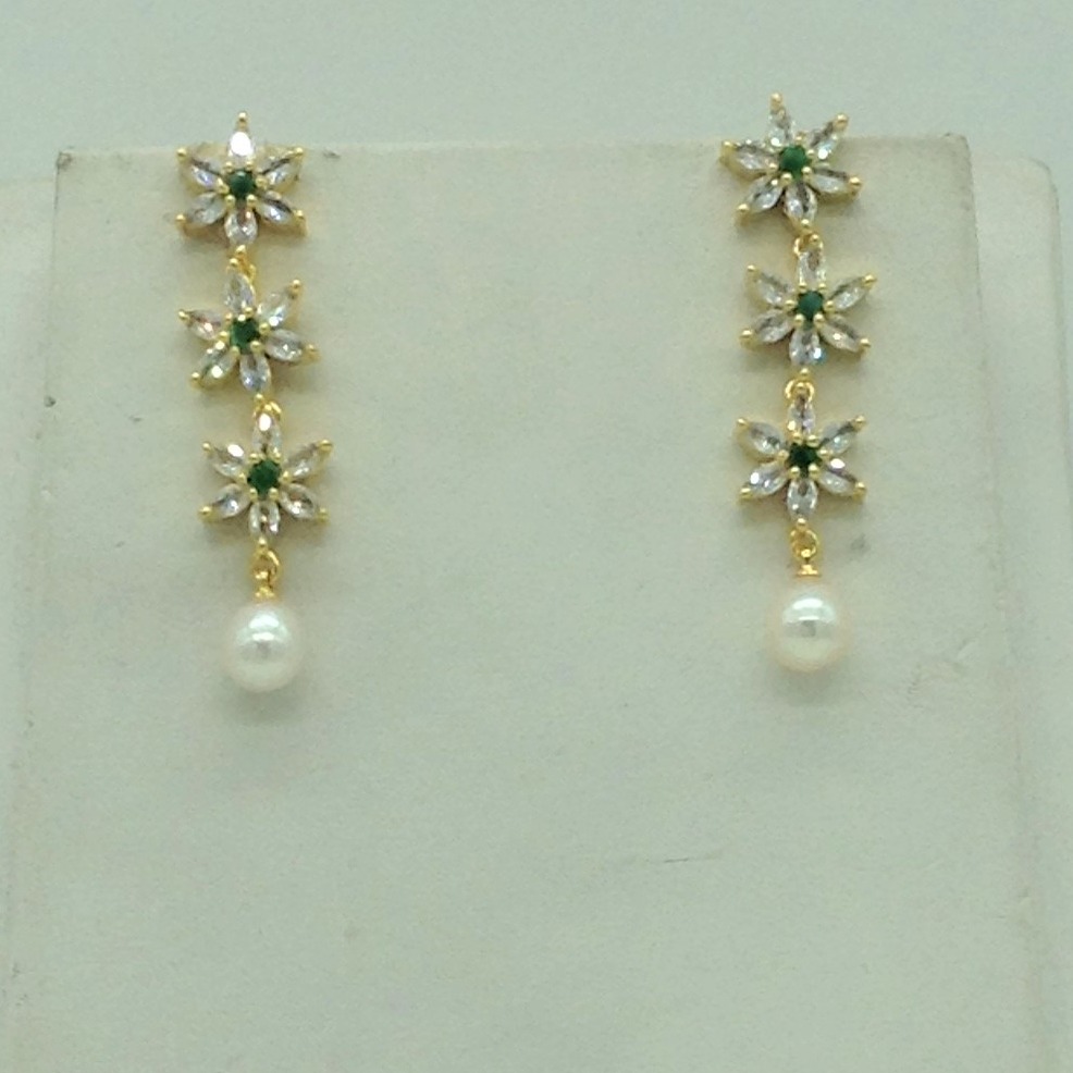 White, green cz stones and tear drop pearls necklace set jnc0147