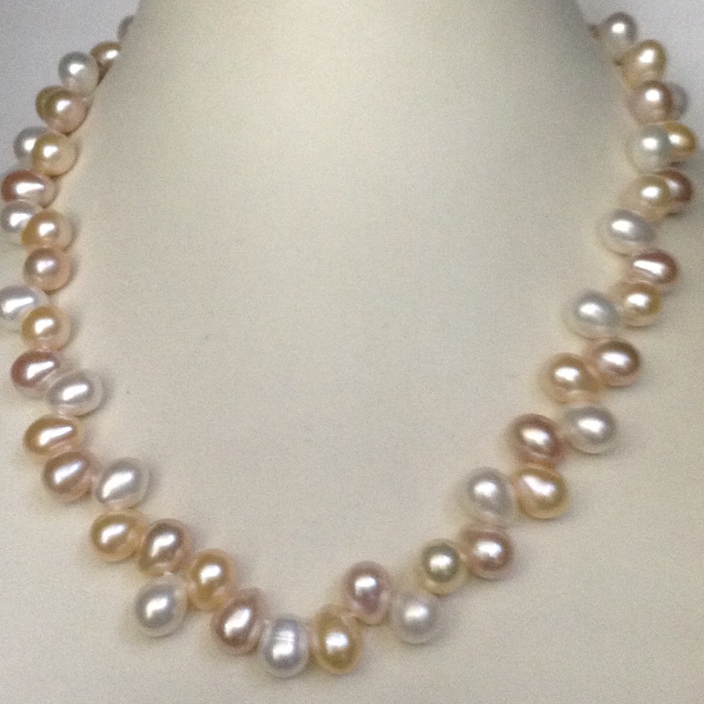 Freshwater tri colour oval zigzag pearls mala JPM0168