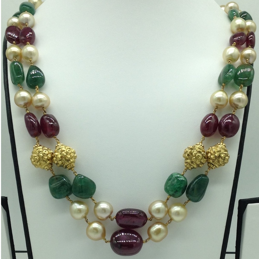 Southsea Pearls Pearls with Ruby,Emeralds Gold Taar Necklace JGT0034