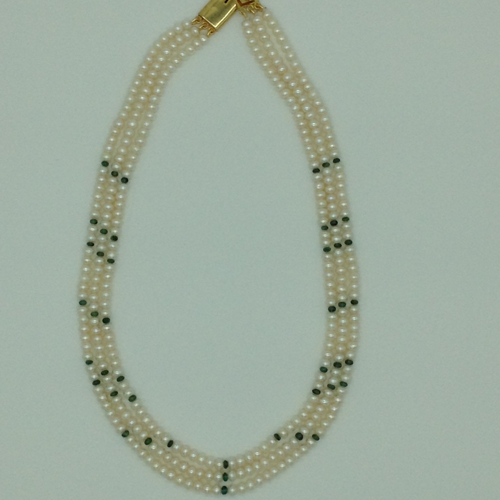 Freshwater white flat 3 lines pearls combination full set jpp1058