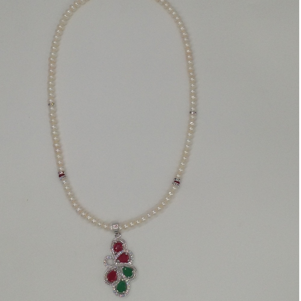 Tricololur cz pendent set with flat pearls mala jps0130