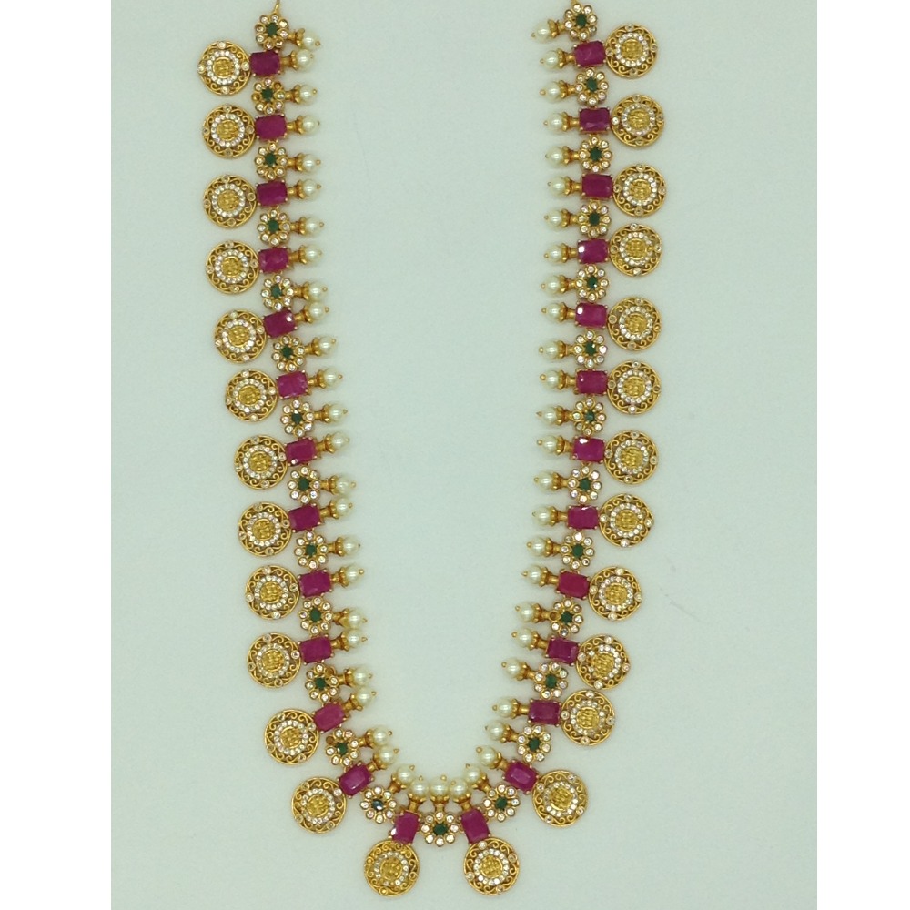 Multicolour cz antique kasu long necklace set jnc0120
