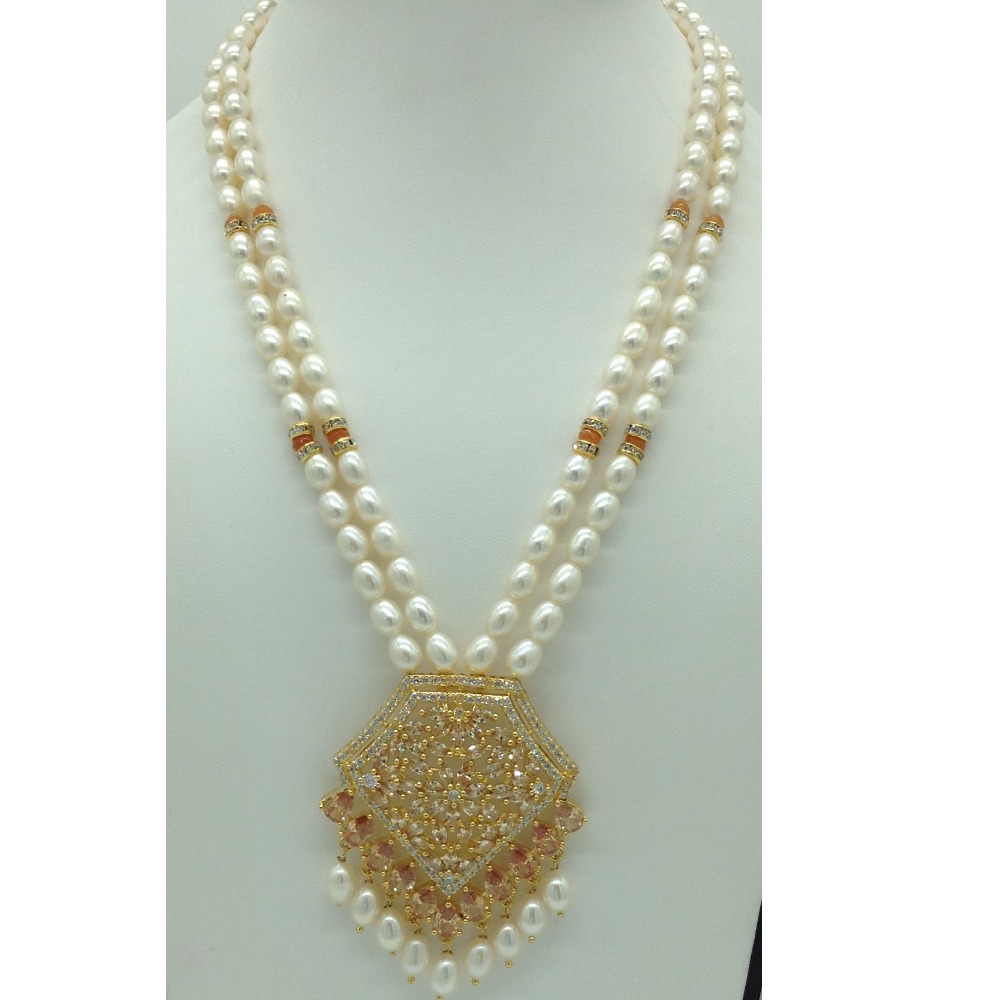 White,champagne cz pendent set with oval mala jps0602