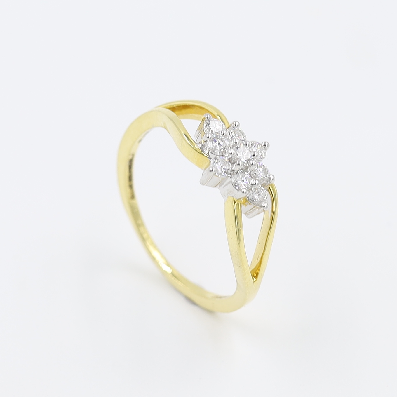 Floral Motif Nine Stone Real Diamond Finger Ring