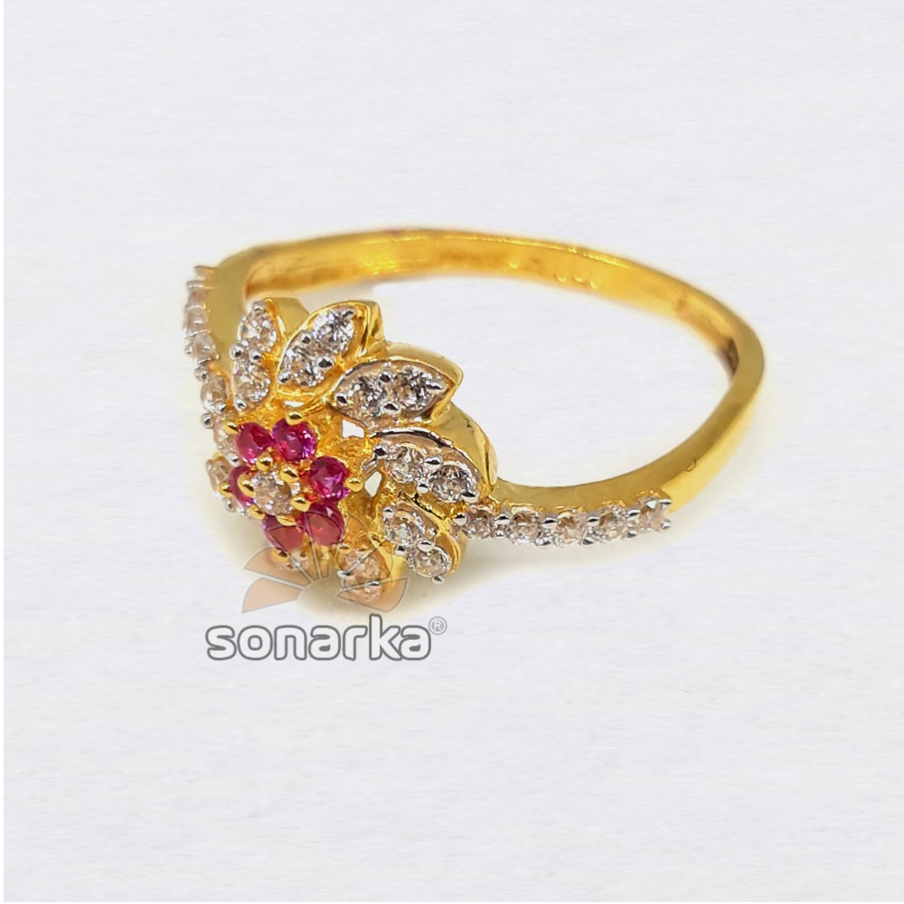 22KT Flower Shaped Pink Stone Light Weight CZ Ladies Ring