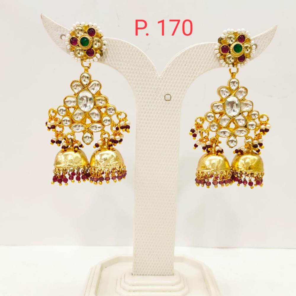 Unique style kundan design jhumka earring with red pearl  1695