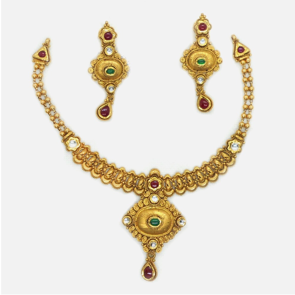 916 Gold Antique Bridal Necklace Set RHJ-4330