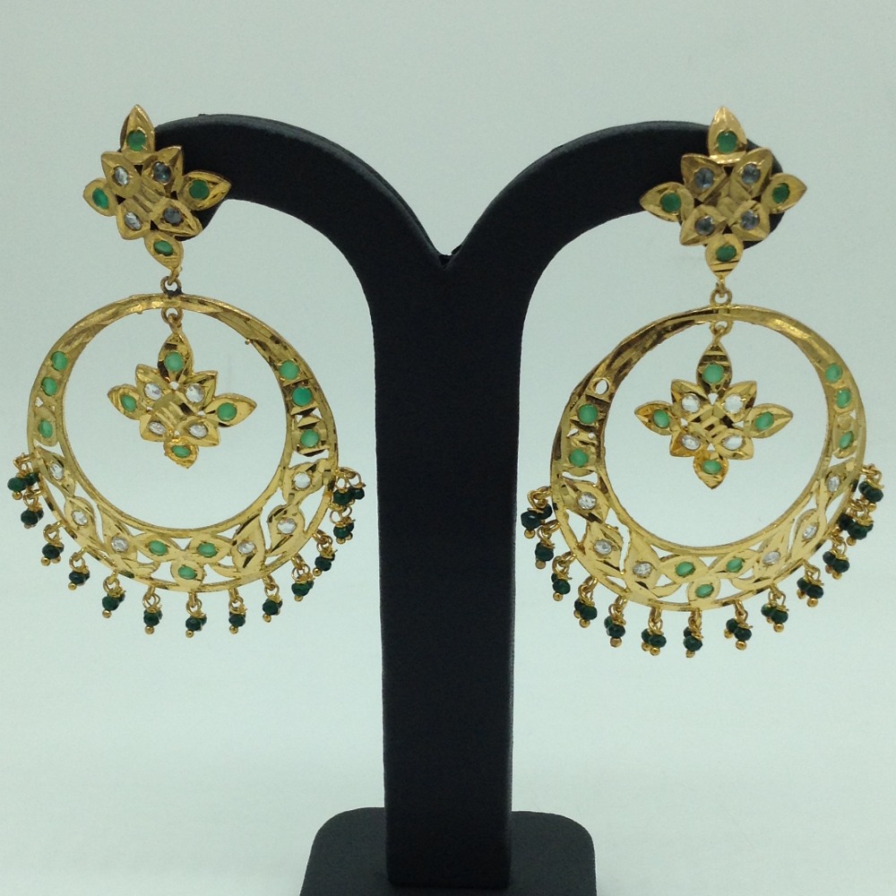 White and Green CZ Stones Ear Chand Bali JER0028
