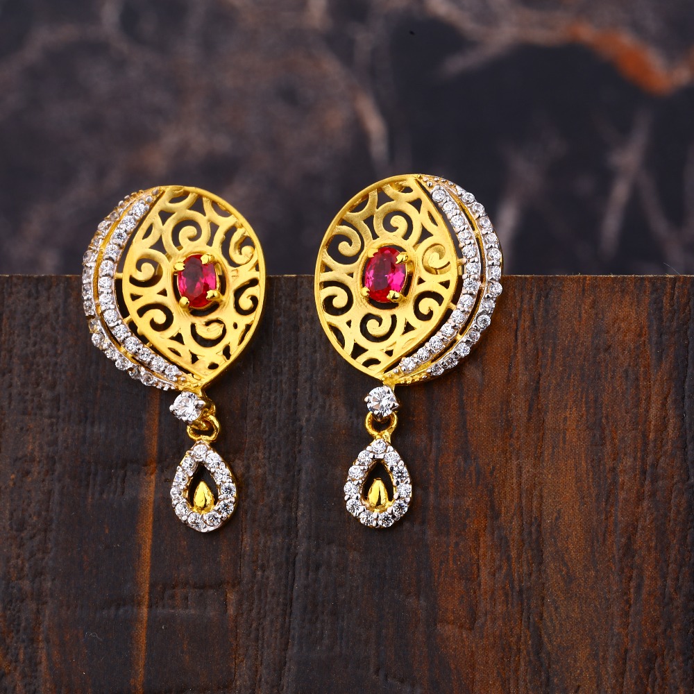 Ladies 22K Gold Designer Diamond Earring -LFE268