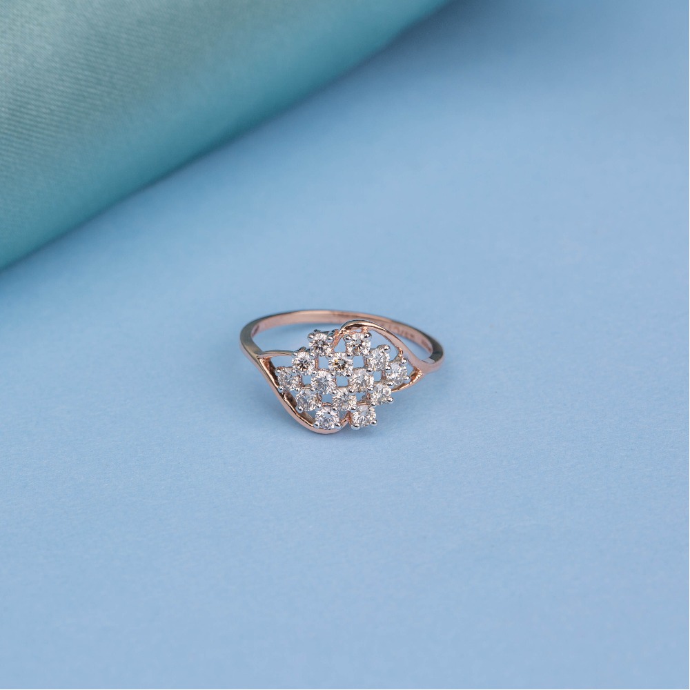 Designer 14ct rose gold ring with 14 diamonds