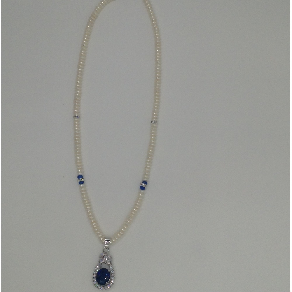 White;blue cz pendent set with flat pearls mala jps0162