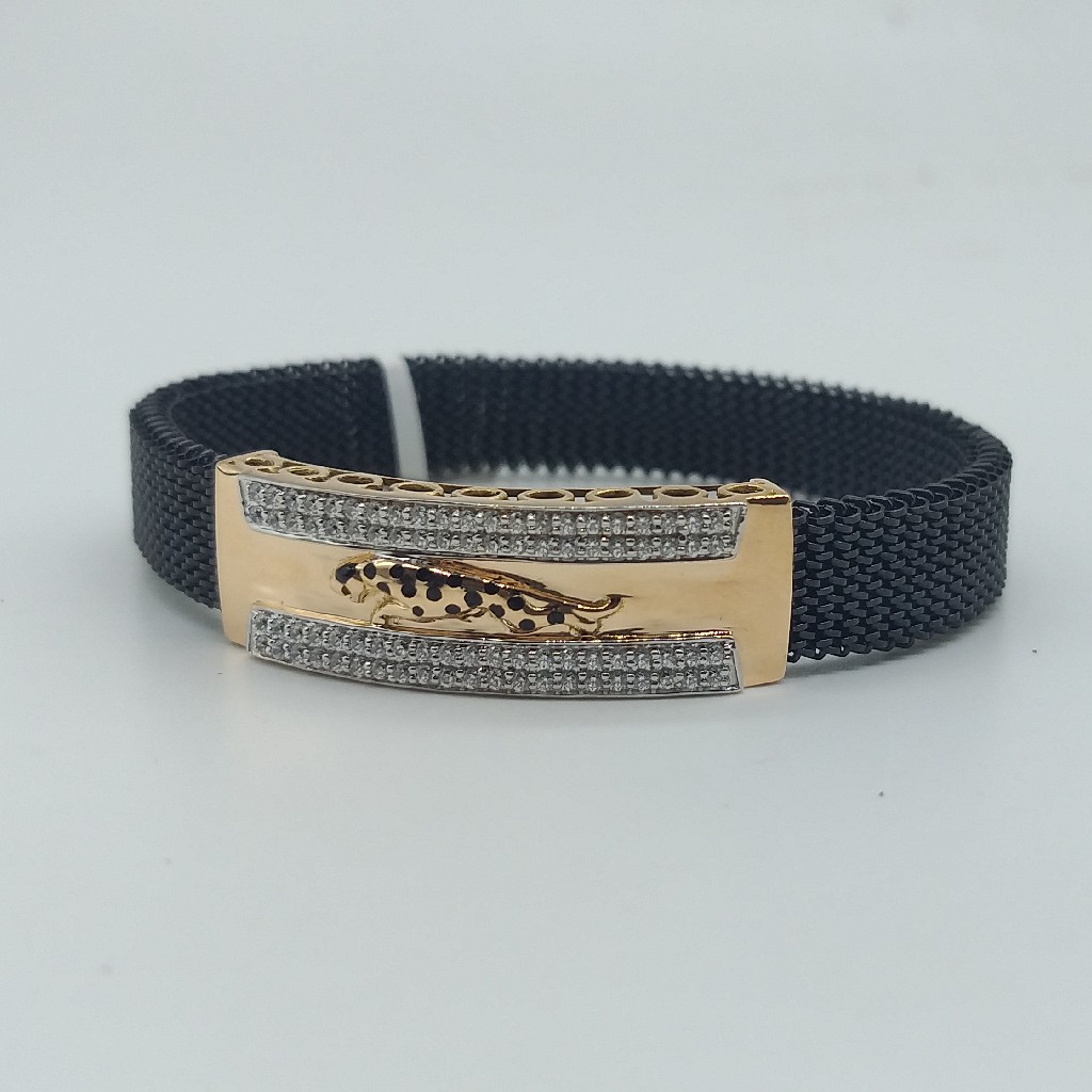18K Gold Bracelet in Black Strachable Belt