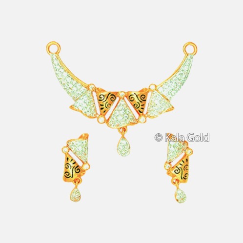 22KT Gold Attractive Diamond CZ Pendant Set
