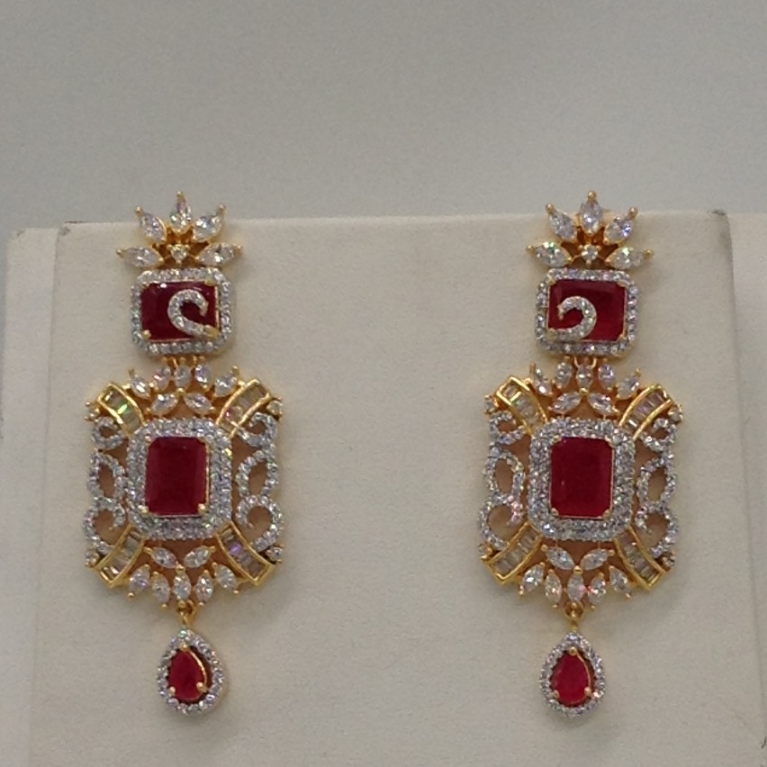 White;red cz ranihaar set with 3 lines flat pearls jps0442