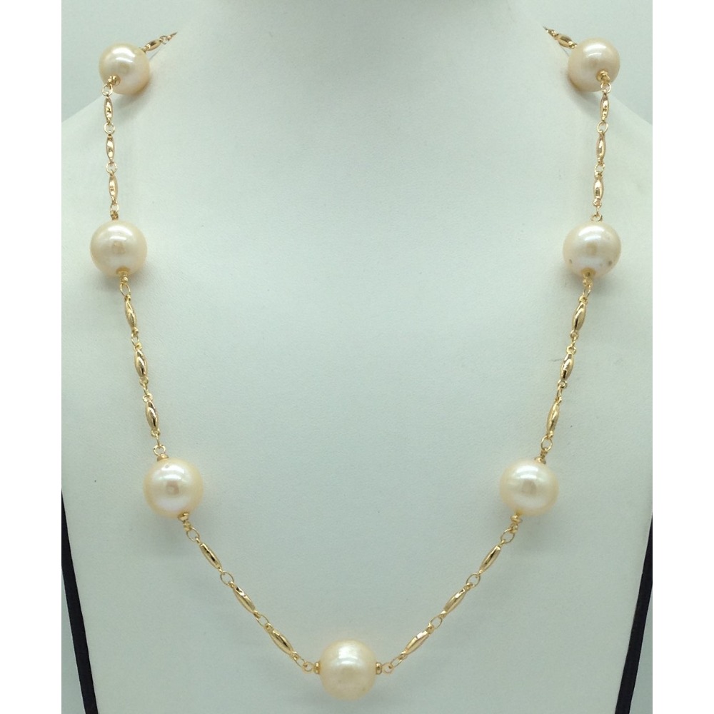 Freshwater cream round pearls chain mala jpm0448