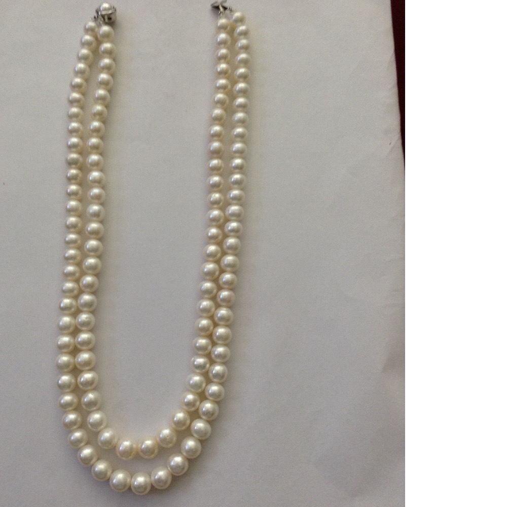 Freshwater White Round Pearls Necklace 2 Layers JPM0064