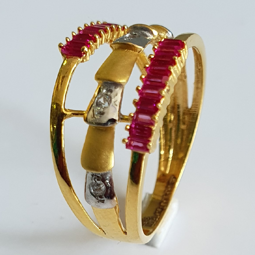 22k gold pink dimond antique design for women ring