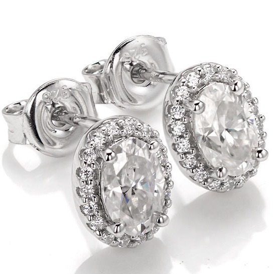 925 silver oval halo studs