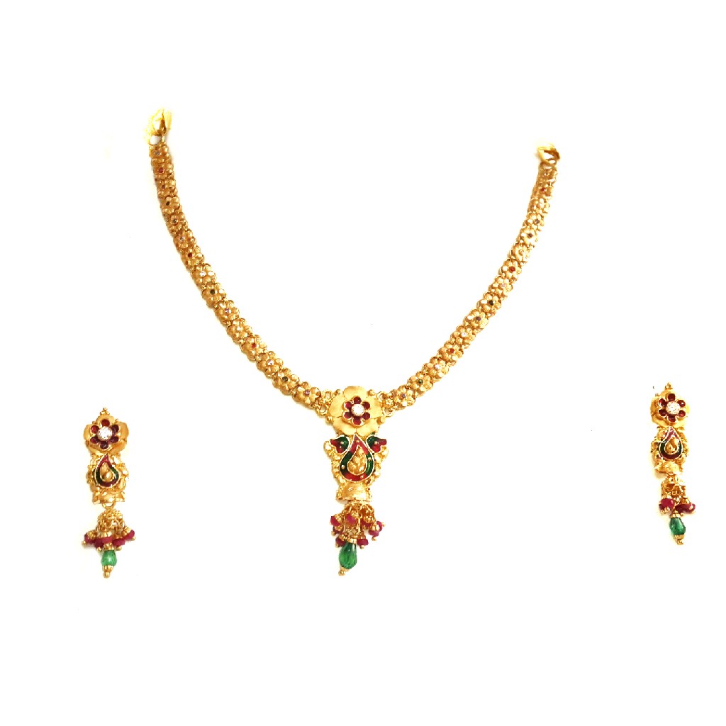 916 Gold Flower Shaped Light Weight Necklace Set MGA - GN064