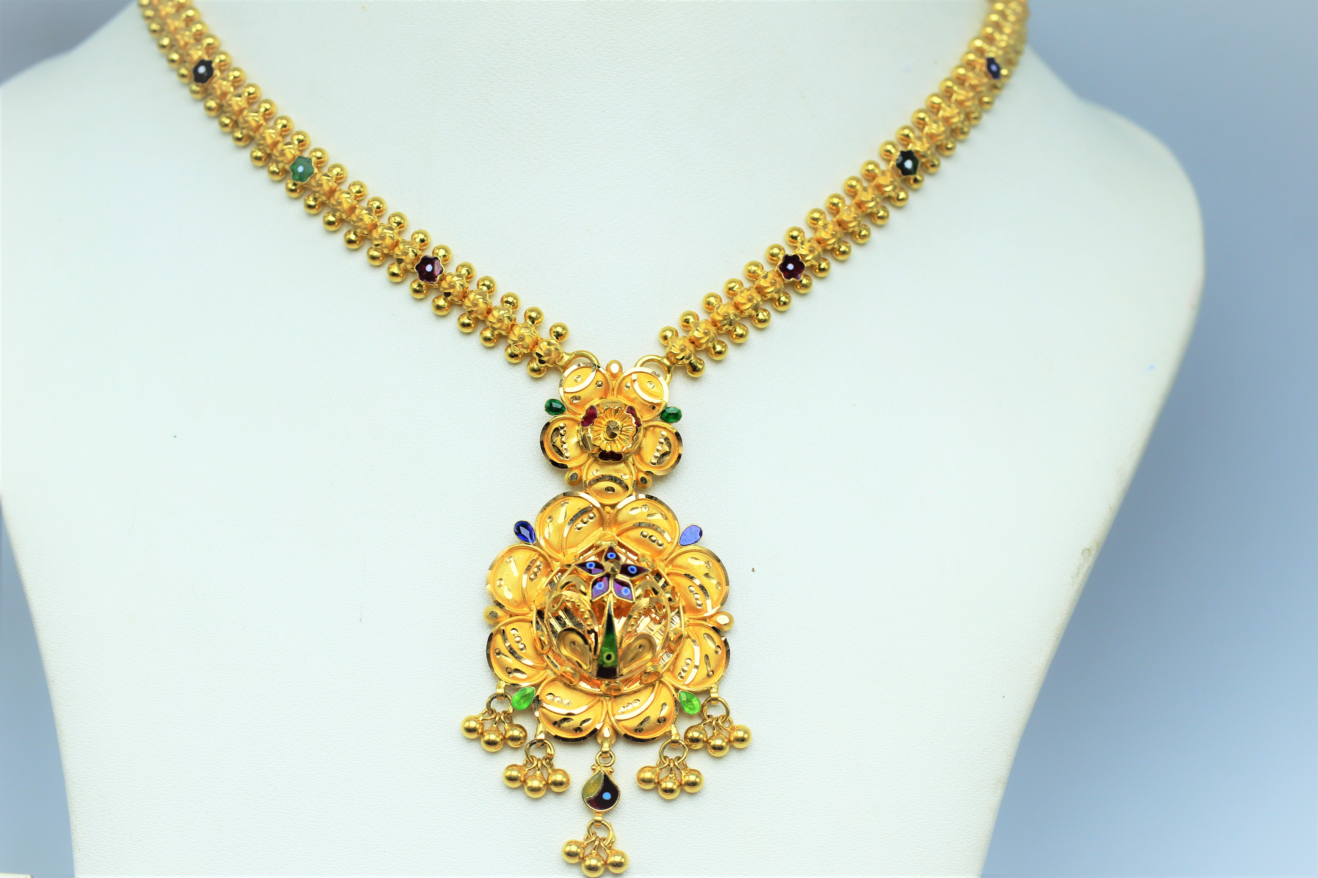 22kt gold Meena work necklace