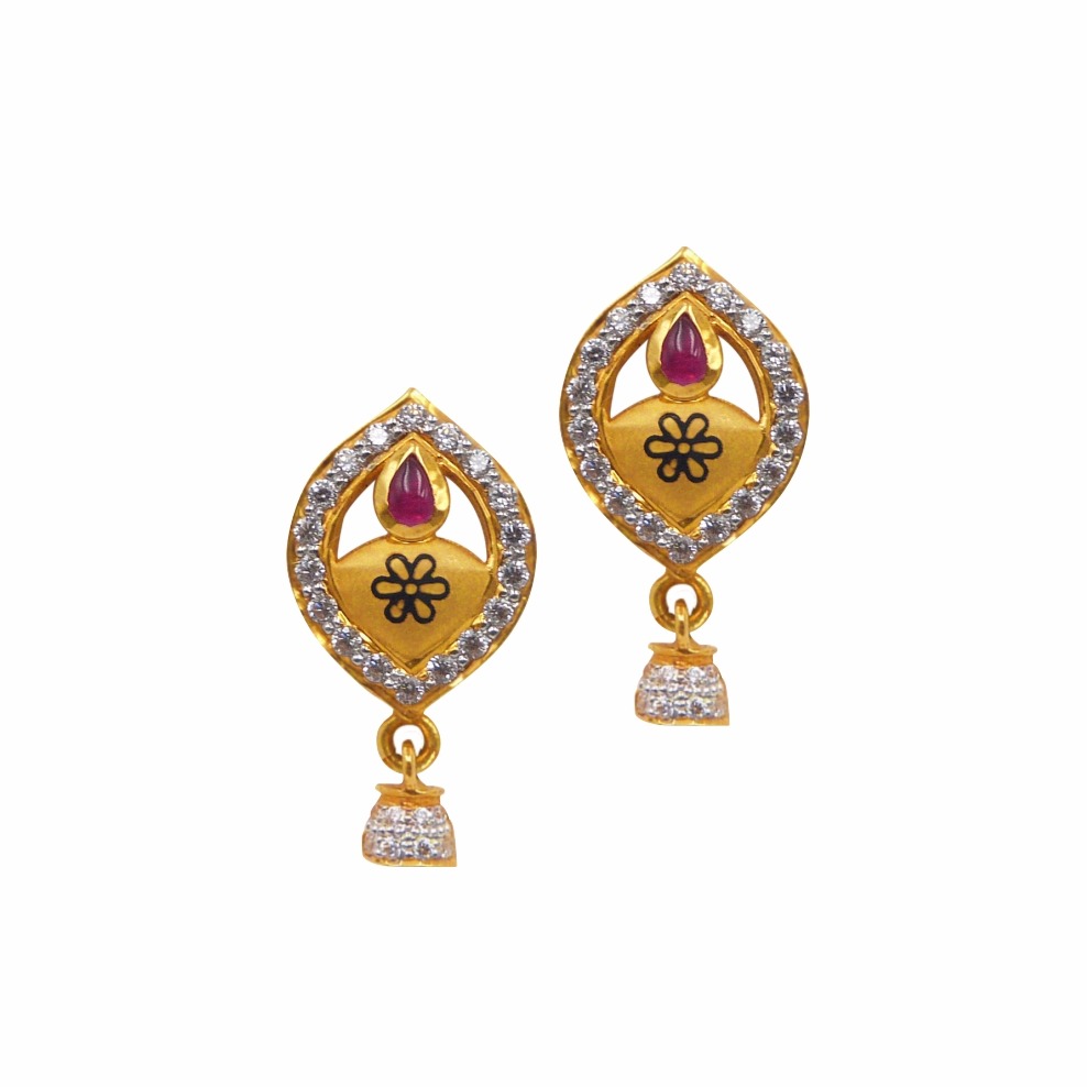 Fancy cz colourstone earrings 22k gold