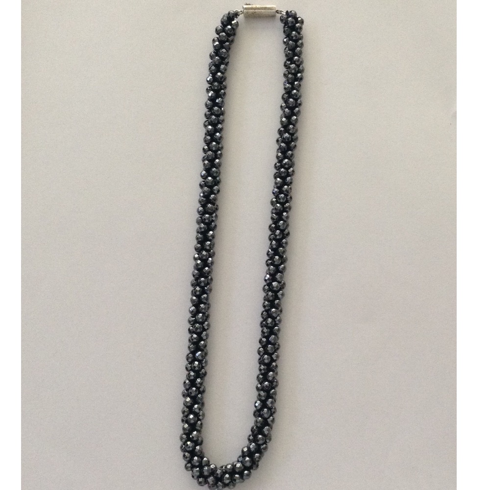 Natural gunmetal round faceted rope mala JSS0016