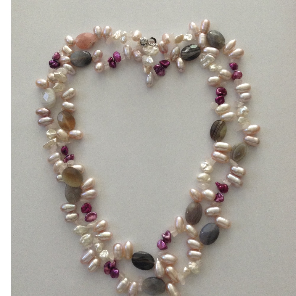 pink oval pearls necklace with semi precious beeds JPM0265