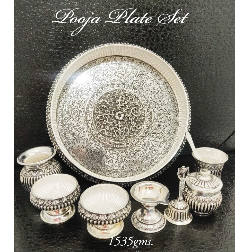 925 Pure Silver Antique Finish Pooja Thali Set