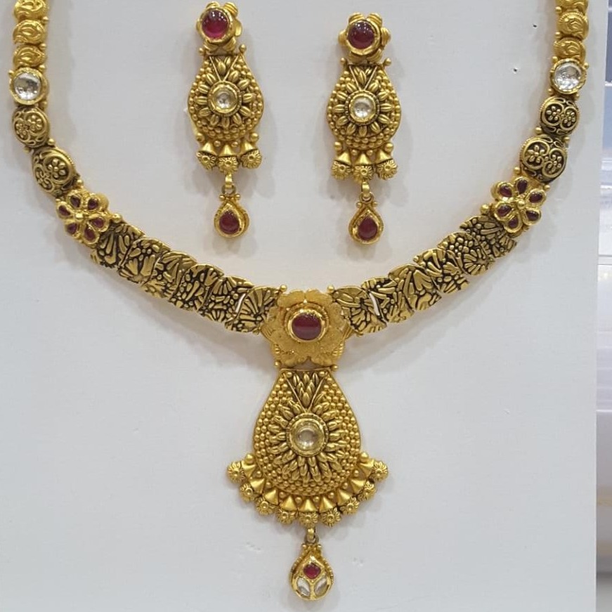 22k gold antique design with ruby stone necklace set