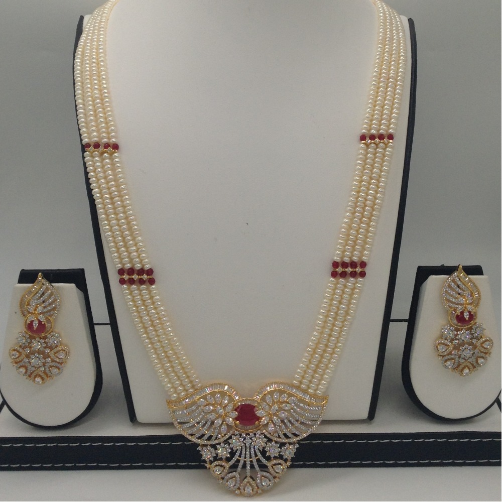 White;red cz pendent set with 4 line flat pearls jps0427