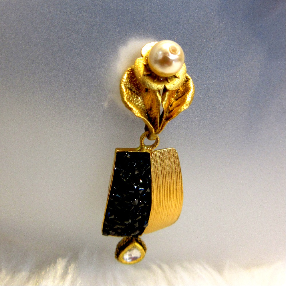 Designer floral western gold hm916 balck diamond necklace set