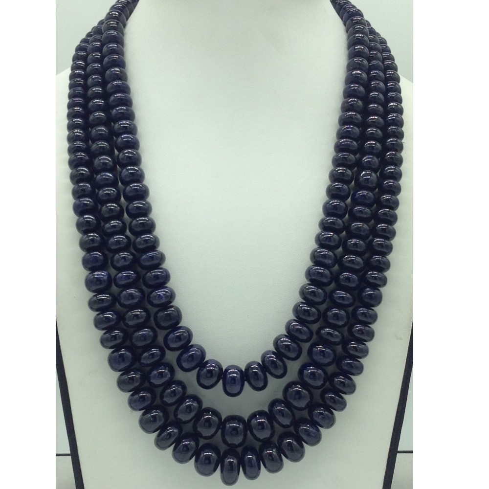 Natural Blue Sapphires Round Beeds 3 Layers Necklace JSB0154