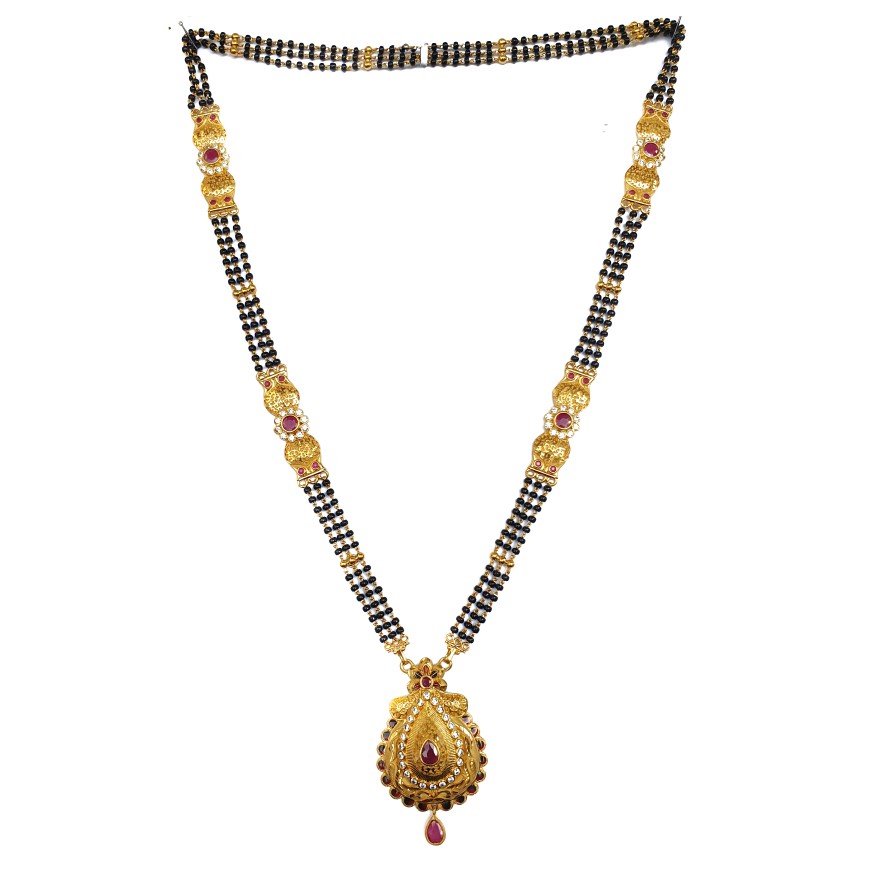 One gram gold forming three line antique mangalsutra mga - mse0123