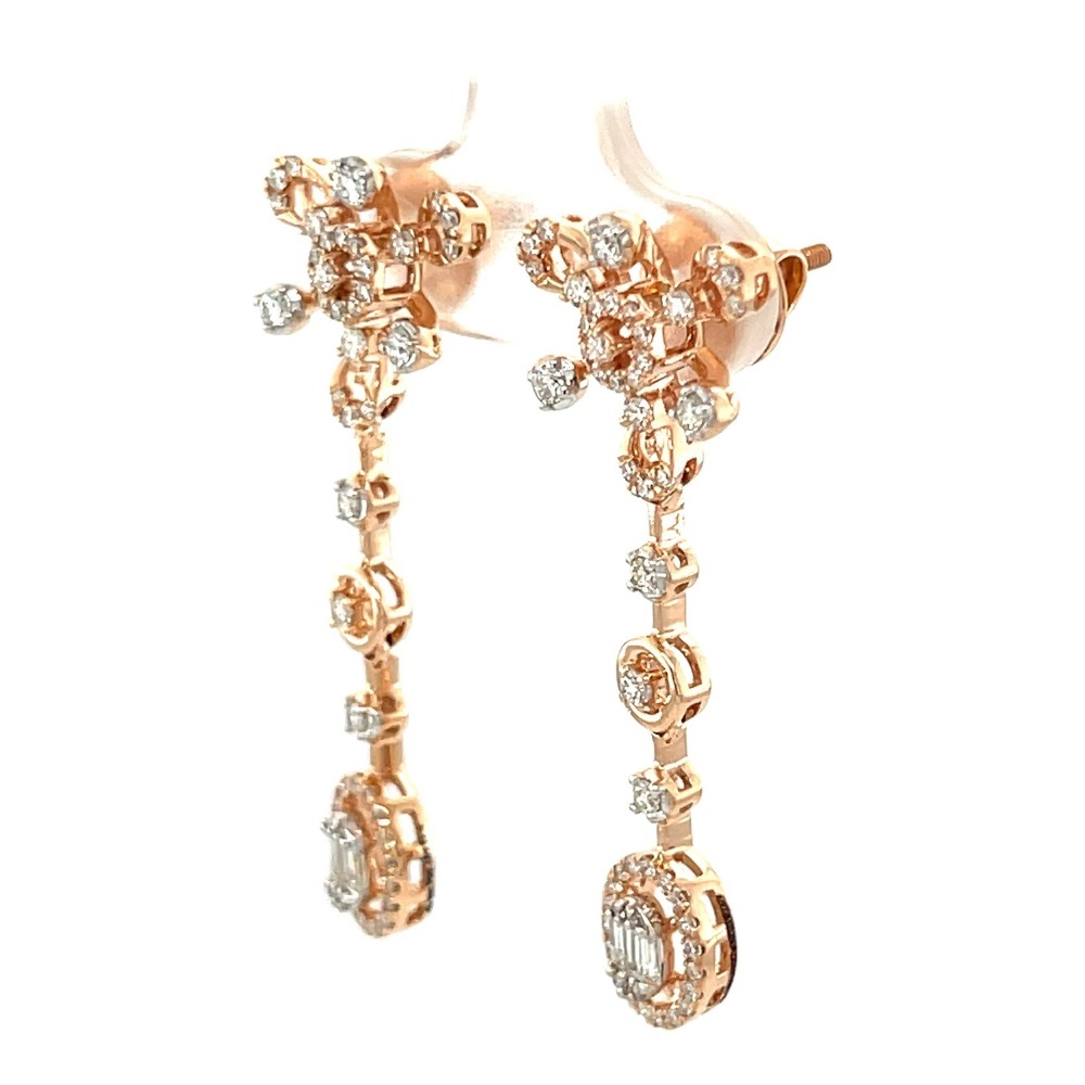 Delicate Long Earring Chandelier with Baguette Cut Diamonds