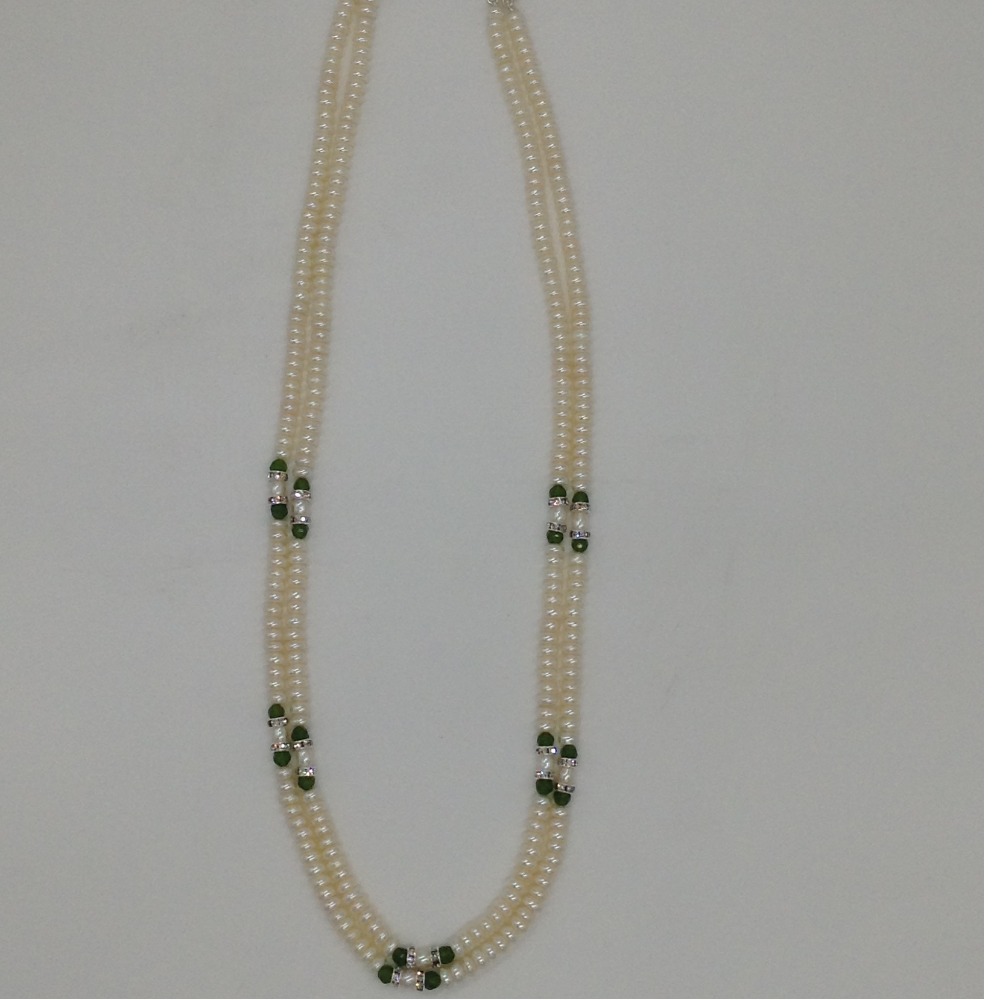 white flat pearls necklace with cz white chakri jpm0341