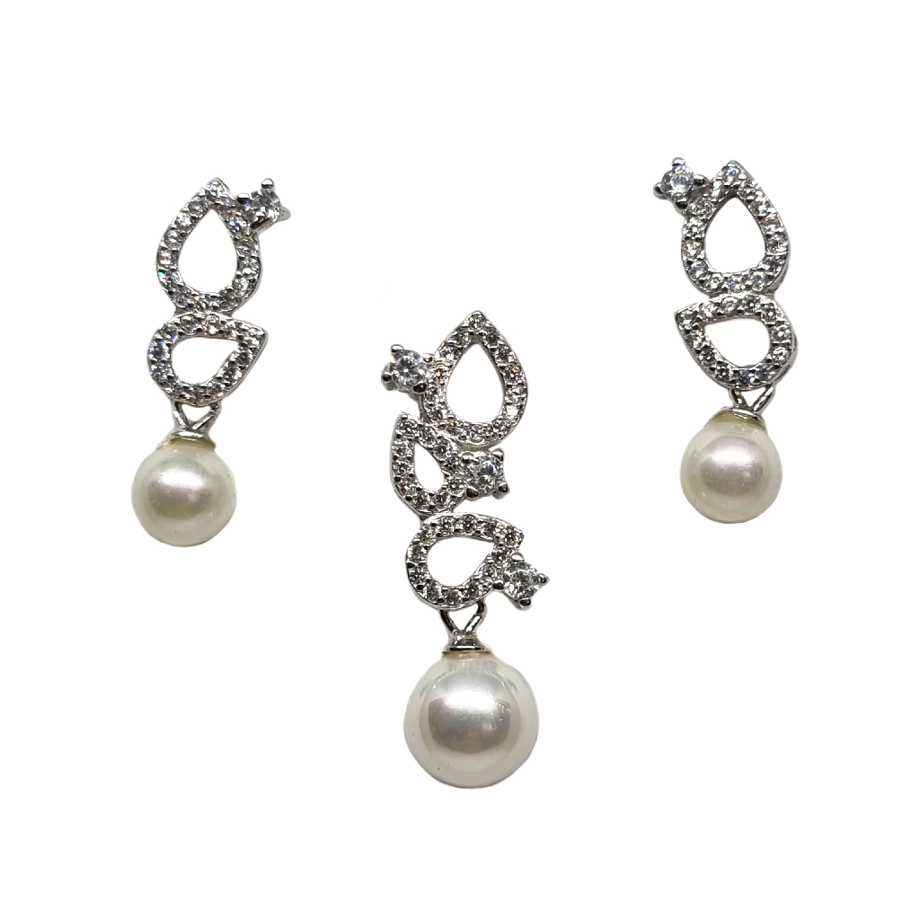 925 Sterling Silver Pearl Modern Pendant Set MGA - PDS0193