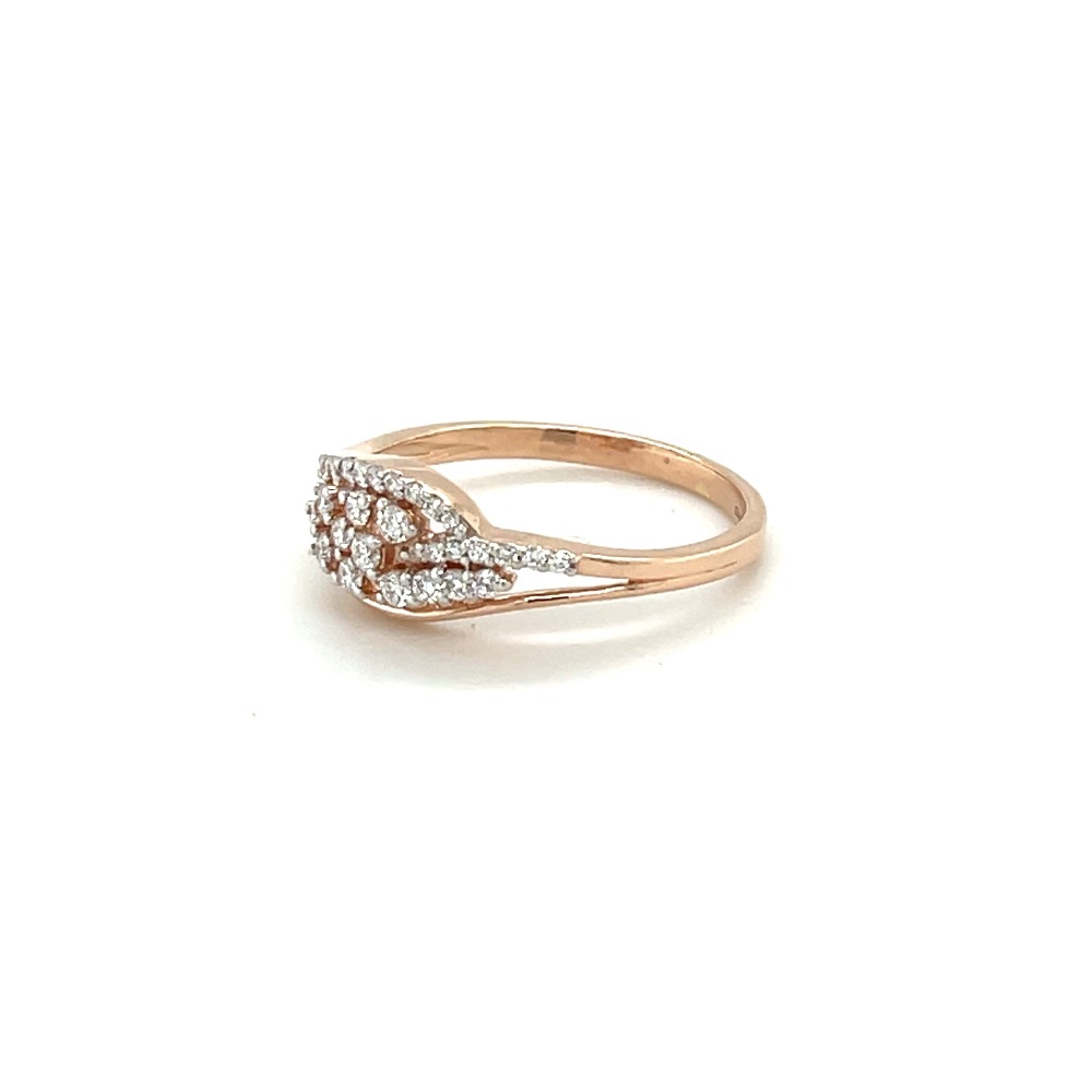Radiant Rose Gold Ring with Round Cut Diamond and Pave Band