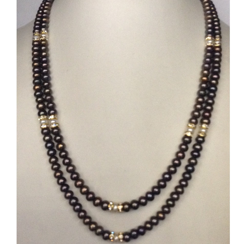 brown flat pearls necklace 2 layers with cz chakri JPM0111