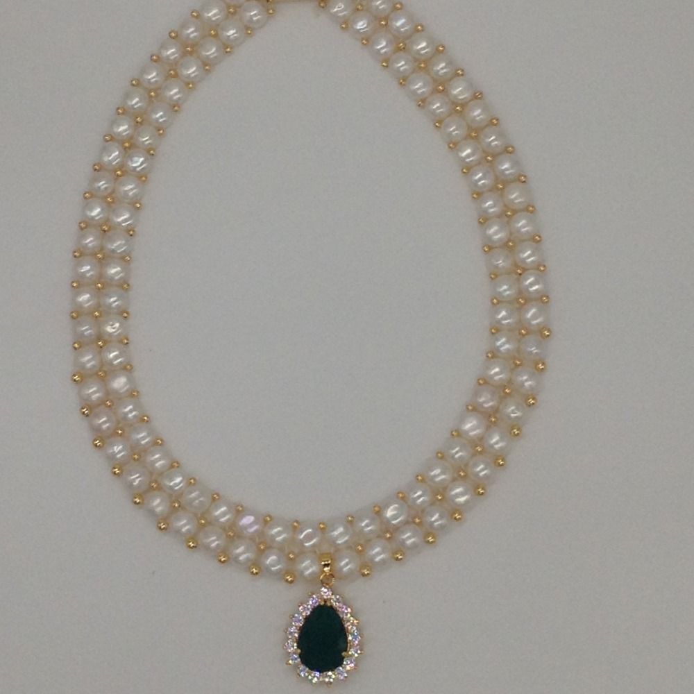 White;green cz pendent set with 2 line button pearls jps0391