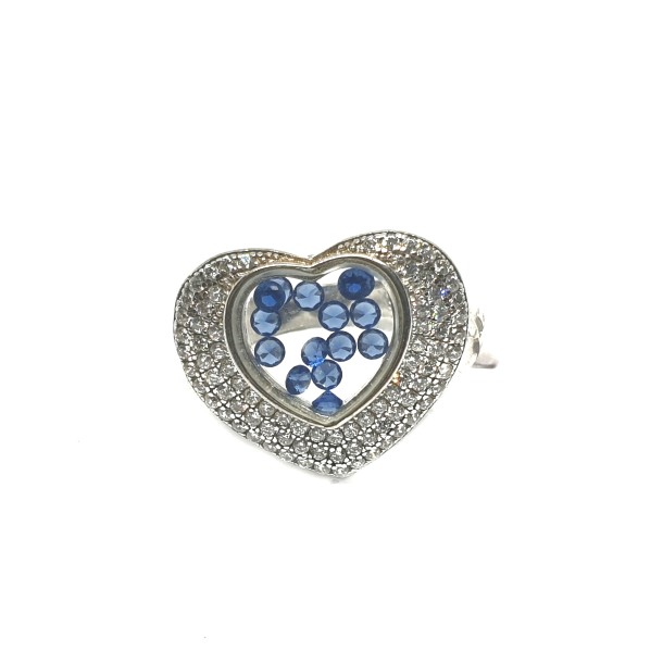 925 Sterling Silver Heart Shape Blue Movable Diamond Ring MGA - LRS0105
