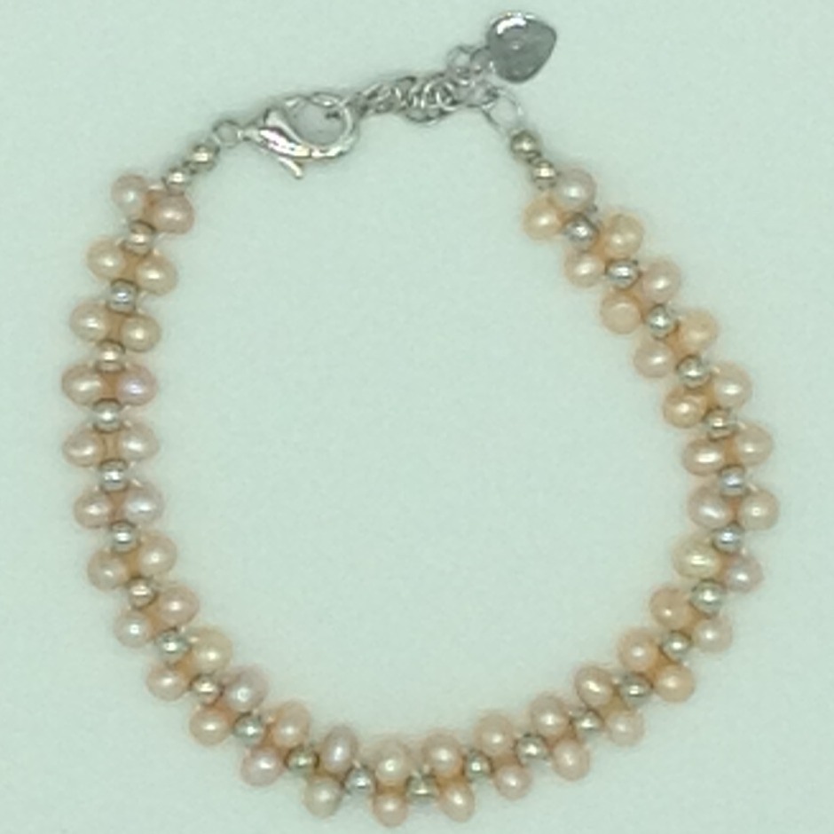 Pink Potato Pearls With White Jaco Balls 2 Layers Bracelet JBG0136