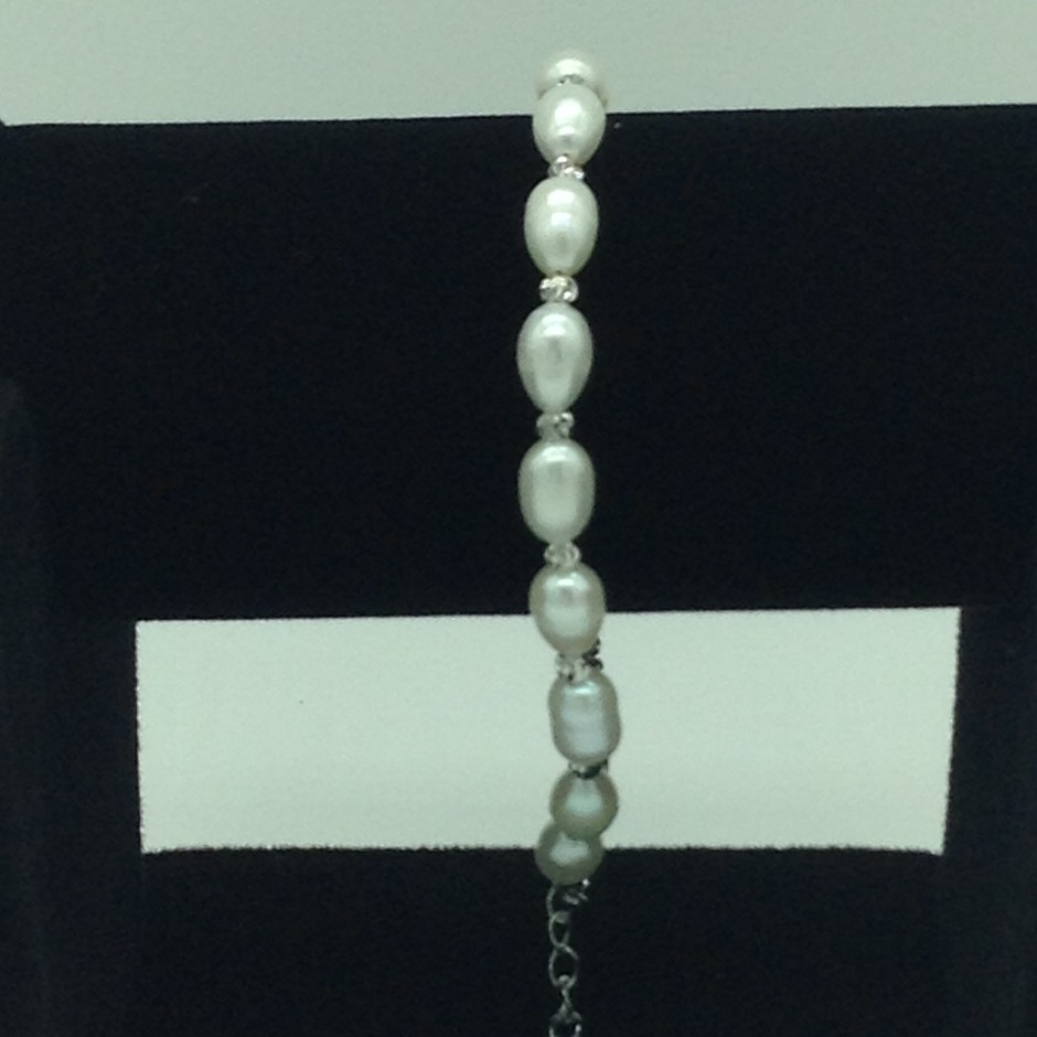 White Oval Pearls With White Balls Alloy Chain Bracelet JBG0146