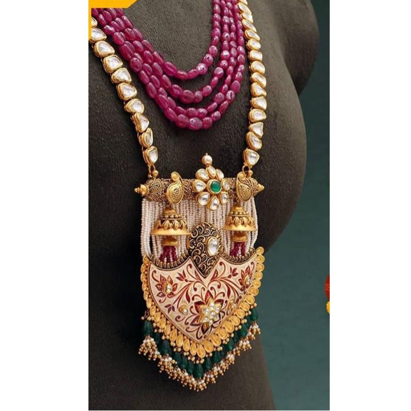 221k Gold Rajwadi Long Necklace Set From Rajkot