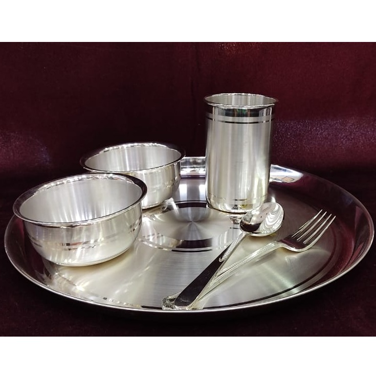 Buy quality 925 pure silver fancy dinner set in fine finishing by puran