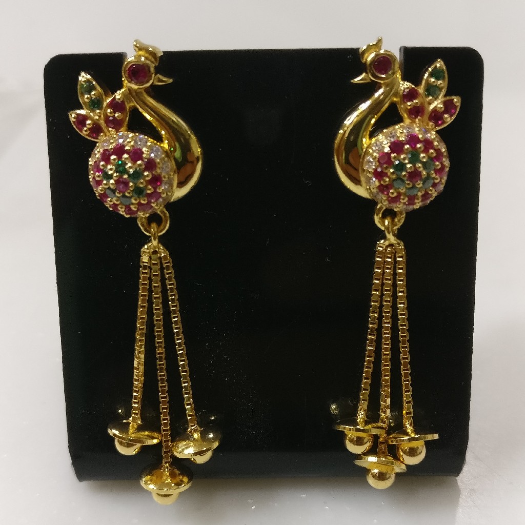 22kt gold casting peacock earing with chain tussels