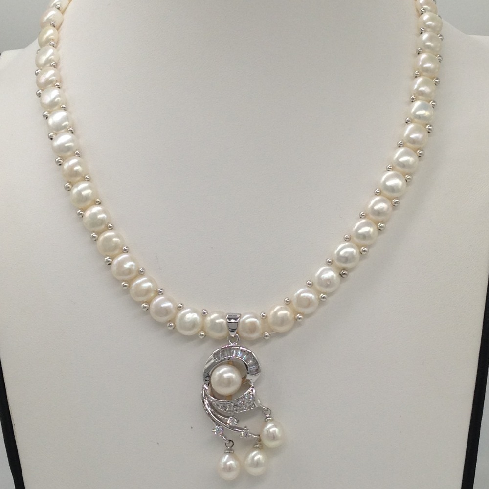 White cz and pearls pendent set with 1 line button mala jps0407