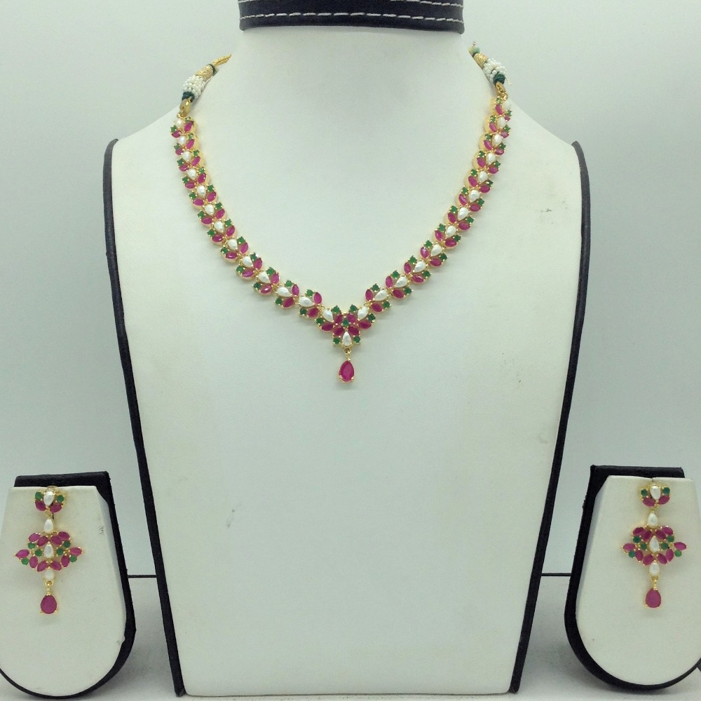 Red ,green cz and pearls necklace set jnc0168