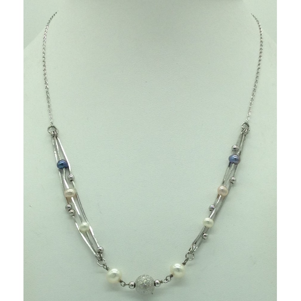 Freshwater multicolour pearls silver chain jnc0094