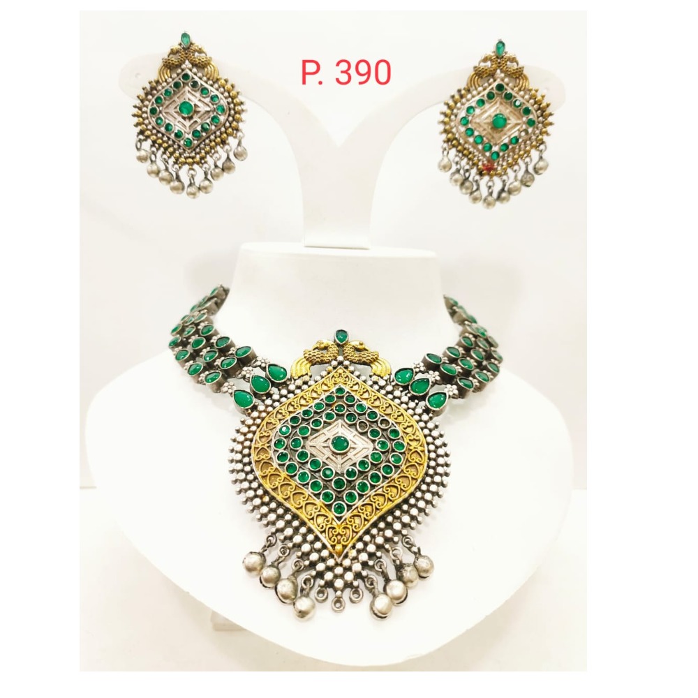 Emerald work with gold plated antique peacock design necklace set 1651